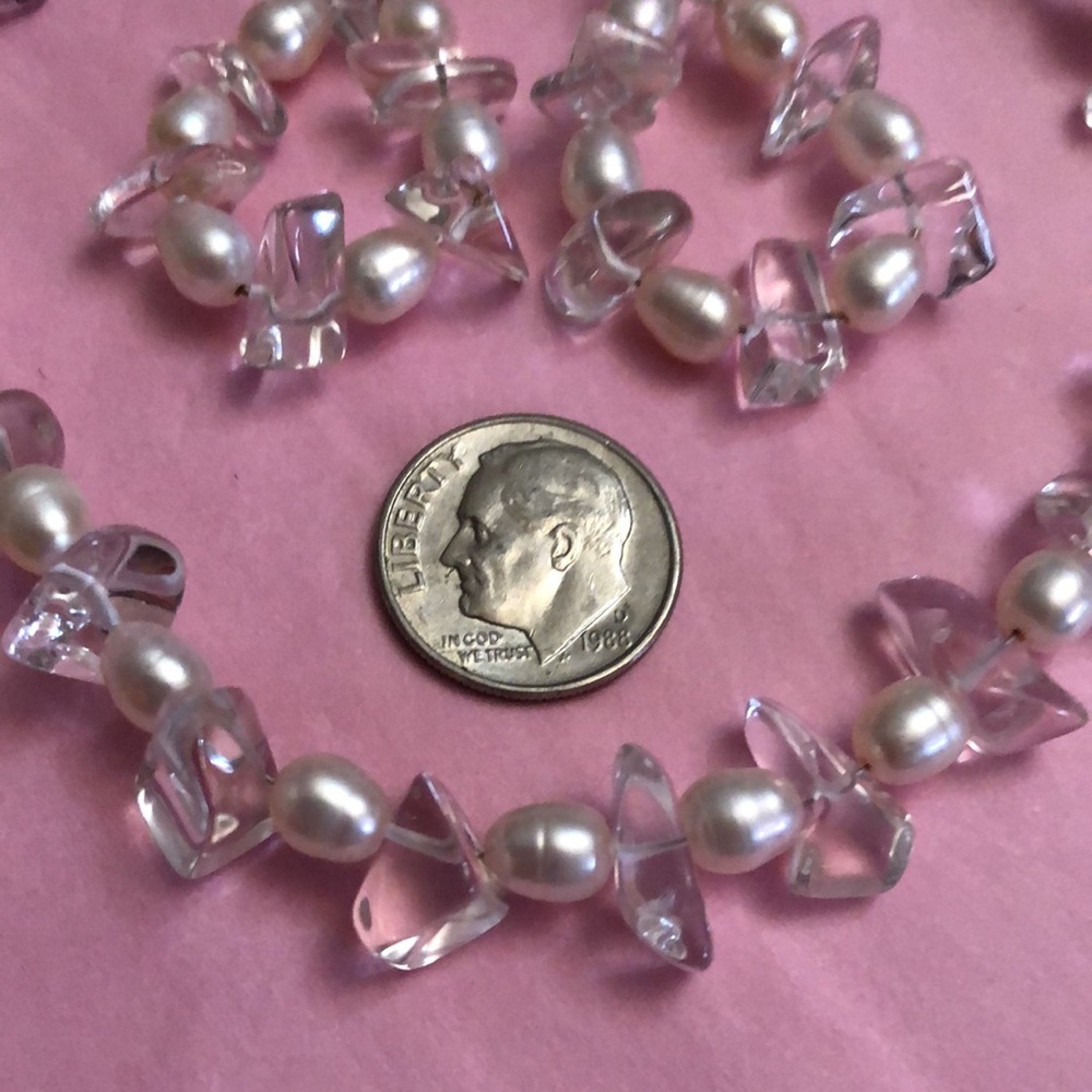 Freshwater Pearl & Qtz Crystal 3pc Set-Sterling - Picture 3 of 5